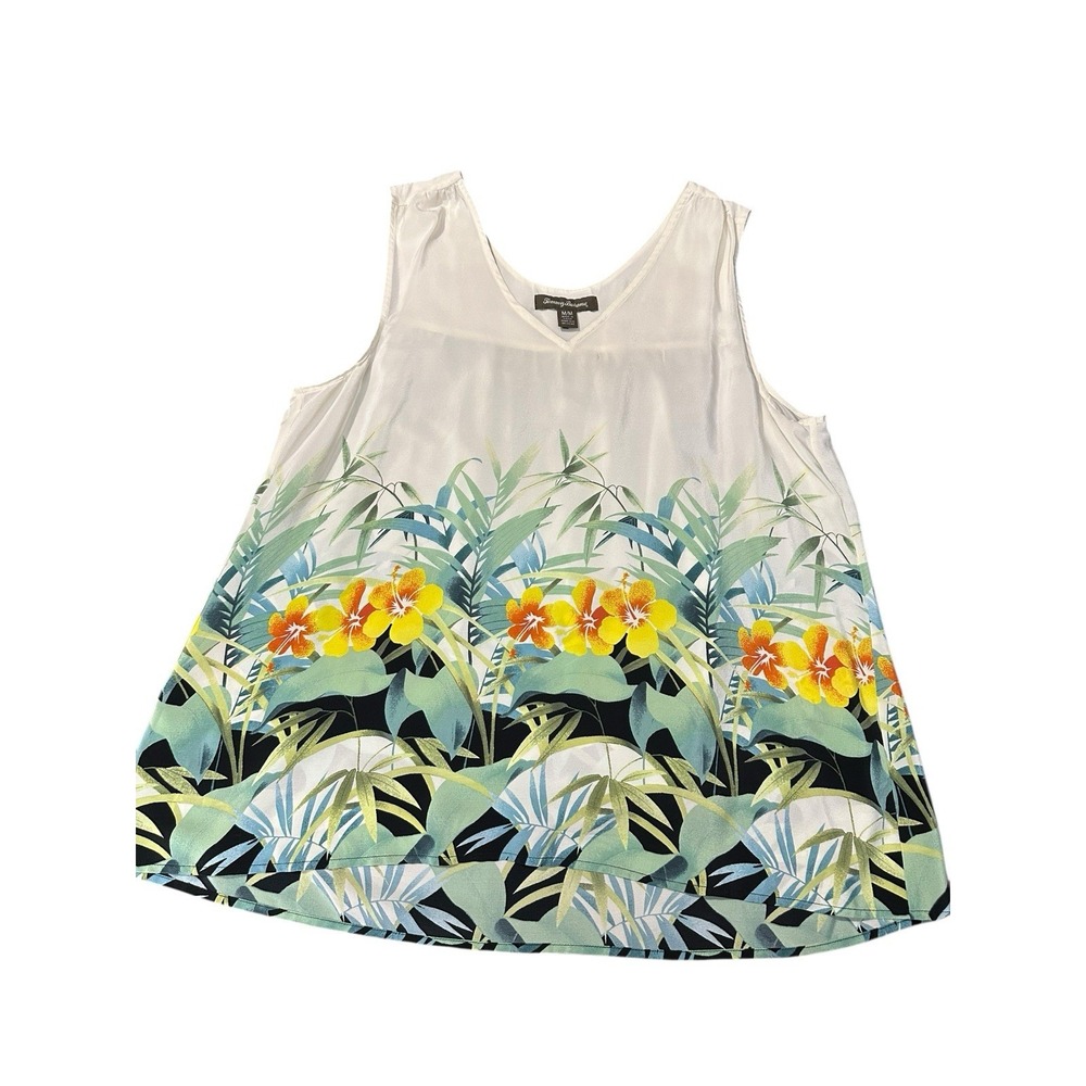 Tommy Bahama 100% Silk Floral Garden Top Medium Tropical‎ Shirt Hawaii #HH9-1